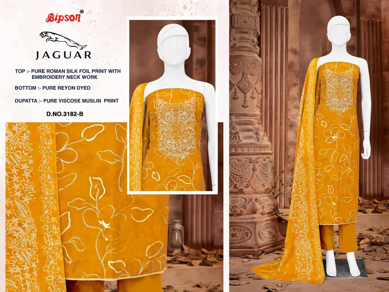 Jaguar 3182 By Bipson Roman Silk Printed Dress Material Orders In India